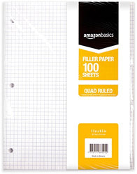AmazonBasics Graph Ruled Loose Leaf Filler Paper, 100-Sheet, 11" x 8.5", 6-Pack