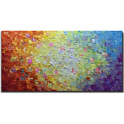 V-inspire Art, 24x48 Inch Texture Lattice Abstract 3D Hand-Painted Oil Paintings Modern Home Decoratio Gradient Canvas Wall Art Wood Inside Framed Ready for Hang