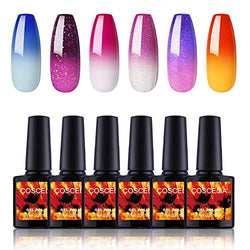 Color Changing Gel Nail Polish Set 6pc Mood Temperature Changing Gel Nail Polish Glitter Spring Colors Collection Hot and Cold Ombre Soak off Gel Nail Art Manicure Set
