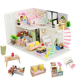 Spilay DIY Miniature Dollhouse Wooden Furniture Kit,Handmade Mini Modern Model Plus with Dust Cover & Music Box ,1:24 Scale Creative Doll House Toys for Children Lover Gift (Anna's Pink Melody)