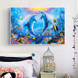 RAILONCH 5D DIY Diamond Painting by Number Kits, Full Drill Wonderful Ocean World Dolphin Paint with Diamonds Kits, Crystal Rhinestone Embroidery Arts Craft (100 x 60 cm)