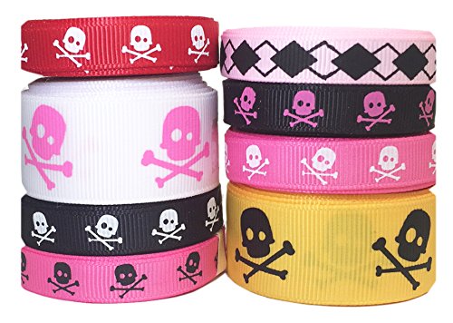 HipGirl Halloween Grosgrain or Satin Fabric Ribbon for Holiday Pirate Party Decoration, Hair Bow