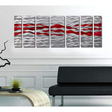 Statements2000 Large Abstract Metal Wall Art Panels Hanging Sculpture by Jon Allen, Silver/Red, 68" x 24" - Caliente