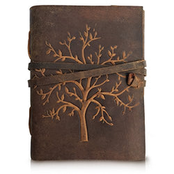 LEATHER JOURNAL Tree of Life - Writing Notebook Handmade Leather Bound Daily Notepads For Men & Women Blank Paper Large 8 x 6 Inches - Best Gift for Art Sketchbook, Travel Diary & Journals to Write in