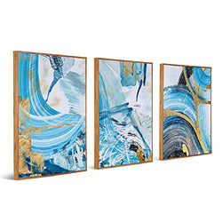 CHMLYXART 3 Piece Set Non Weaving Canvas Wall Art Decor Blue Abstract Watercolor Home Decoration Posters Artwork Modern Wall Art Decor Wall Decoration Hand Painted Wall Decor Artwork(16"x24")