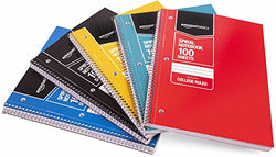 Amazon Basics College Ruled Wirebound Spiral Notebook, 100 Sheets - 5-Pack, Assorted Solid Colors