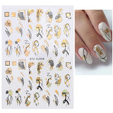 JMEOWIO 9 Sheets Gold Flower Nail Art Stickers Decals Self-Adhesive Pegatinas Uñas Line Abstract Spring Leaf Nail Supplies Nail Art Design Decoration Accessories