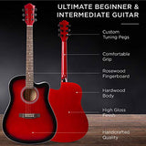 Best Choice Products 41in Beginner Acoustic Guitar Full Size All Wood Cutaway Guitar Starter Set Bundle with Case, Strap, Capo, Strings, Picks, Tuner - Red