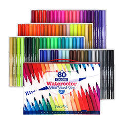 Pagos 80 Colors Dual Brush Pen Set Watercolor Art Markers with Two-Sided Tips, Bright and Vivid Colors, Acid Free 80 Different Shades