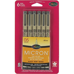 Sakura Pigma 50038 Micron Blister Card Ink Pen Set, Black, 05 6CT