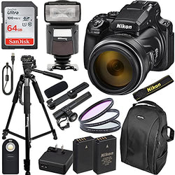 Nikon COOLPIX P1000 Digital Camera with Essential Accessory Bundle - Includes: SanDisk Ultra 64GB SDXC, Universal Speedlite with LED Video Light, Seller Supplied Replacement Battery & Much More