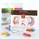 48 Dual Tip Brush Pens Gouso Colors Art Markers Set, Artist Fine and Brush Tip Colored Pens for Calligraphy Drawing Sketching Kids Adult Coloring Books Bullet Journal Art
