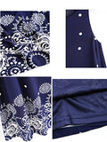 Romwe Women's Short Sleeve Floral Print Loose Casual Tunic Swing Summer Shirt Dress Navy M