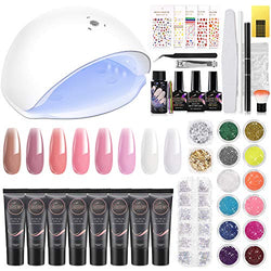 COOSERRY Poly Gel Nail Kit - 8 Colors Nail Extension Gel Kit with 48W Led Lamp - Clear Pink Builder Gel for Nails with Slip Solution Top Base Coat Rhinestone Glitter Nail Manicure Beginner Starter Kit