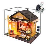 WYD Japanese Grocery Store Wooden Creative Doll House Store DIY Assembled Model Building Kawaii Puzzle with Dust Cover