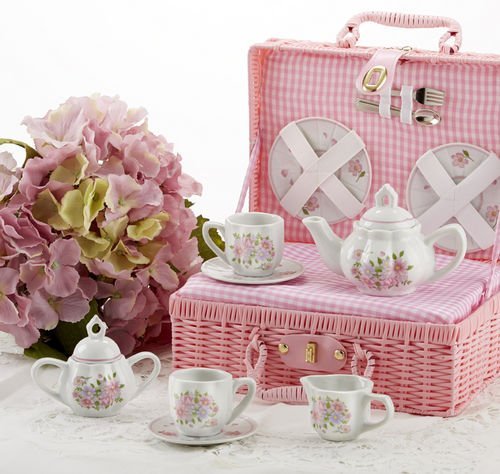 Delton Products Country Flowers Children's Tea Set for Two with Basket