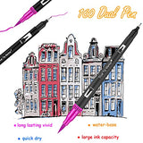 Ccfoud Dual Brush Markers Pens, 160 Colors Dual Tip Art Markers (Fineliner & Brush), Water Based Coloring Brush Pens Markers Set for Kids Adult Coloring Book, Calligraphy, Drawing
