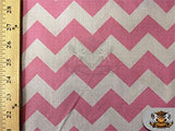 Polycotton Fabric Printed Large Chevron BUBBLE GUM PINK SILVER / 60" Wide / Sold by the Yard