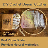 Mandala Life ART DIY Dream Catcher Kit 12x30 inches - Make Your Own Bohemian Wall Hanging with All-Natural Materials - Creative Activity Set Includes Premium Lace, Yarn, Feathers and Wooden Hoop