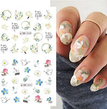 Flowers Nail Art Stickers Spring Summer Nail Water Decals Transfer Foil Lavender Tulip Rose Butterfly Letter Watercolor Flower Leaf Nail Design Sticker Manicure DIY Decoration for Women 12PCS
