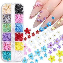 3D Flower Nail Charms , CHANGAR 3D Nail Flowers and Metal Caviar Beads Nail Art Decoration Mixed Size Five Petal Flower Pearl Acrylic Nail Art Stud Accessories for Women Girls DIY Manicures Crafting Decoration