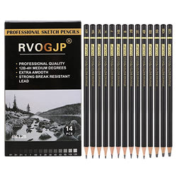 RVOGJP Professional Drawing Sketching Pencil Set - 14 Pack Art Drawing Sketch Pencils, Graphite Pencils(12B - 4H), Ideal for Drawing Art, Sketching, Shading, for Beginners & Pro Artists