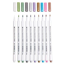 Bianyo Metallic Brush Marker Pens, 10 Colors Calligraphy Pens for Coloring Drawing Lettering