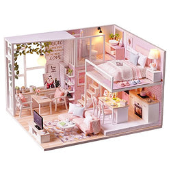 Spilay DIY Miniature Dollhouse Wooden Furniture Kit,Handmade Mini Modern Apartment Model with Dust Cover & Music Box ,1:24 Scale Creative Doll House Toys for Children Gift (Tranquil Time) l022