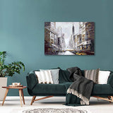 Sdmikeflax Canvas Wall Art for Living Room Office, Large Size 36" x 24" , Hand Painted Wall Decor, Modern Urban Home Decorations Artwork, Abstract Vintage Brown Buildings Cityscape Oil Paintings