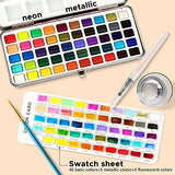Watercolor Paint Set, 50 Vivid Colors in Portable Box, Including Metallic and Fluorescent Colors, Watercolor Paper, Brushes. Perfect Travel Watercolor Set for Artists, Amateur Hobbyists, Painting Lovers