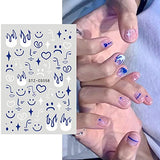 6 Sheets Spring Nail Stickers Star Moon Star Mango Love Heart Smiley Face Flame Butterfly French Elegant Sensual Nail Art Stickers 3D Adhesive-Backed Nail Decals Women Girls Nail Decorations