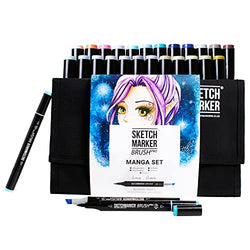 SKETCHMARKER BRUSH PRO Alcohol Art Markers, Manga Set 24 Colors, Dual Tips: Super Brush & Chisel, Replaceable Nib & Refillable Ink, Artists Grade for Sketching, Architecture, Drawing, Anime