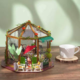 DIY Dollhouse Mini Kit Coffee Shop Green Mini House For Adults 1:24 Scale Houses Garden Cafe With Green Plants Dollhouse Miniature Kit DIY Doll House Kit Miniature House DIY Kit House Building Kit