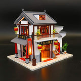 Cool Beans Boutique Miniature DIY Dollhouse Kit Wooden Ancient Chinese Restaurant – Dragon Gate Inn - with Dust Cover - Architecture Model kit (English Manual) (Asian DimSum Restaurant with Dolls)