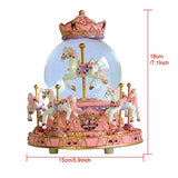 ASNOMY Large Carousel Music Box. Crystal Ball Music Box Luxury Color Change LED Light Luminous Rotating 6-Horse Carousel Horse Music Box Home Decor Ornament(Melody Castle in The Sky, Pink)