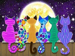 LPRTALK DIY 5D Diamond Painting by Number Kit for Adults, Full Round Drill Diamond Art Embroidery Dotz Kit Cross Stitch Mosaic Making Arts Craft Canvas for Wall Decor Moon Cats 12X16 inches