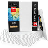 Arteza Canvas Panels 10x10 Inch, White Blank Pack of 14, 100% Cotton, 12.3 oz Primed, 7 oz Unprimed, Acid-Free, for Acrylic & Oil Painting, Professional Artists, Hobby Painters & Beginners