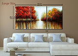 Asmork 100% Hand-Painted Autumn Scenery Trees Landscape Southwest Panel Wall Art Oil Paintings On Canvas Paintings Home Decor Ready To Hang Artwork - 3 Pieces