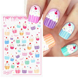 JMEOWIO 10 Sheets Cute Nail Stickers For Kids Nail Art Stickers Decals Self-Adhesive Pegatinas Uñas Cake Donut Nail Supplies Nail Art Design Decoration Accessories