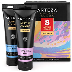 Arteza Acrylic Paint Set, 8 Pastel Colors, 4.06 fl oz Tubes, High Viscosity Water-Based Paint, Glossy Finish, Art Supplies for Painting on Canvas, Parper, Wood, Fabric, and DIY Projects