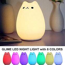 Kids Night Light,GLIME LED Cat Night Light Kitten Lamp Colorful Lighting Tap Control Model Chang