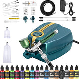 Tplook New Upgraded 35PSI Airbrush Kit with Airbrush Paint, Multi-Function Dual-Action Airbrush Set with Dual-Action Compressor for Painting 16 Color Acrylic Airbrush Paint Set Portable Air Brush Set