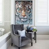 White Tiger Oil Painting Canvas Wall Art Hand Painted Cool Tiger In Snow Picture Decoration For Living Room And Bedroom Framed And Easy To Hang 20x28 Inch