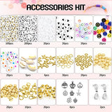 BIBOKLTIY 144 Colors 15000PCS Clay Beads for Bracelets Making Kit, 6mm Flat Round Clay Heishi Beads for Jewelry Making with Letter Beads Silver Charms and Elastic Strings, Crafts Gifts for Girls