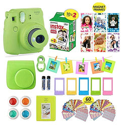 Fujifilm Instax Mini 9 Instant Camera + Shutter Compatible Carrying Case + Fuji Film Value Pack (20 Sheets) + Shutter Accessories Bundle, Color Filters, Photo Album, Assorted Frames (Lime Green)