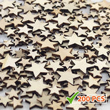 200 Pcs Mix Sizes Unfinished Wood Stars Slices Blank Natural Wooden Stars Shapes Cutouts Ornaments Tags for DIY Wedding Art Crafts Christmas Decorations