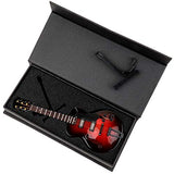 Dselvgvu Wooden Miniature Electric Guitar with Stand and Case Mini Musical Instrument Miniature Replica Dollhouse Model Birthday Home Decor (7.19"x2.71"x0.89")