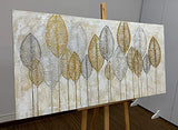 NC Paviliart, Canvas Wall Art, Golden and Silver Leaves, 24x 48 inch,100 hand painted Oil painting, Art Decoration, Ready to hang in living room