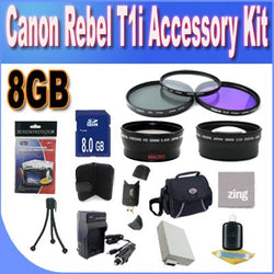 Canon T1I Accessory Saver Kit (58mm Wide Angle Lens + 58mm 3 Piece Filter Kit + 8GB SDHC Memory + Accessory Saver Bundle)