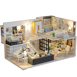 DIY Dollhouse Miniature Kit with Furniture, 3D Wooden Dollhouse Kit Plus Dust Proof & LED Light & Music Movement, 1:24 Scale Creative Room Toys Miniature Dolls House Kit
